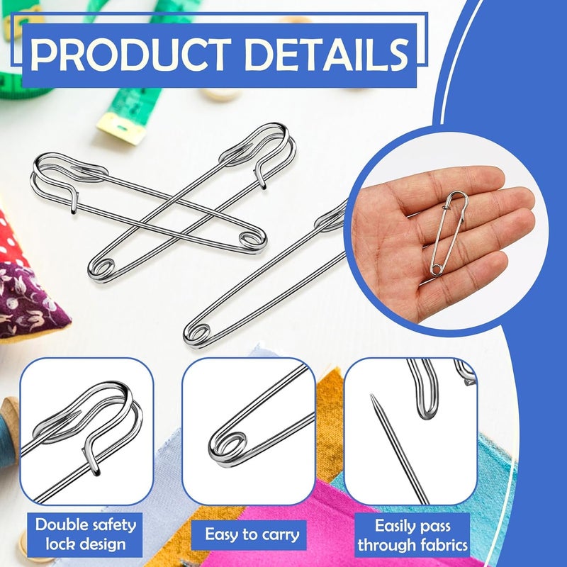 Ftyiwu Large Safety Pins, 30 Pack Heavy Duty Safety Pins 2 Inch, Stainless Steel Safety Pin for Clothes, Blankets, Laundry, Leather Canvas, DIY Crafts (Silver) - Image 3